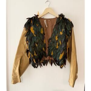 Vintage Yves Saint Laurent Rive Gauche Gold Leather & Feather Jacket